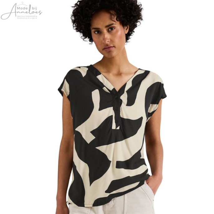 Street One blouse vhals print Zwart Zand